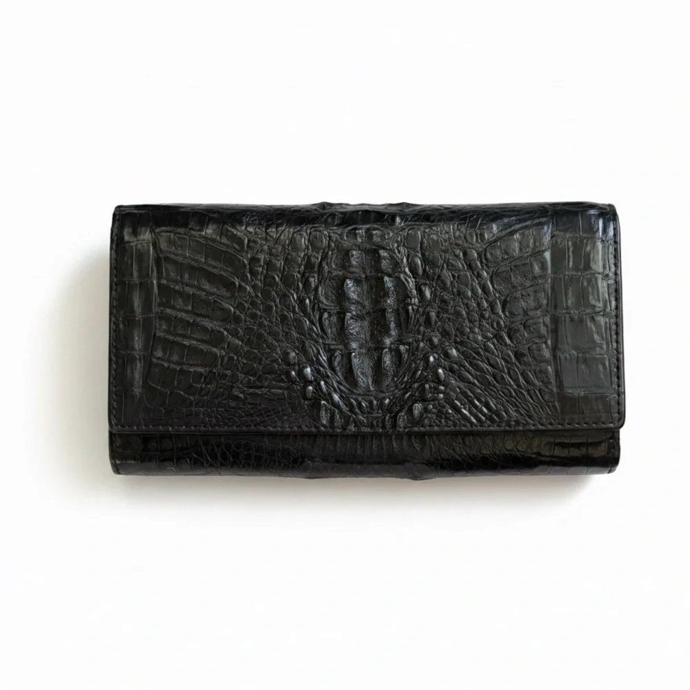 Elegant Black Crocodile-Embossed Wallet